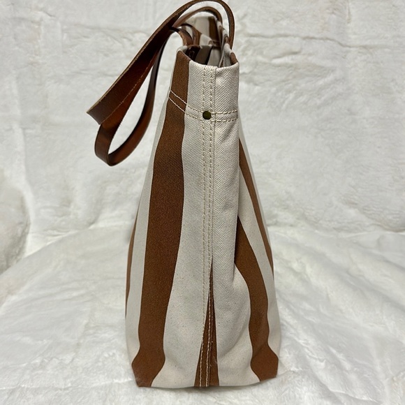 🔥🔥🔥Madewell Stripe Leather Canvas Large Tote Shoulder Bag - Picture 4 of 15